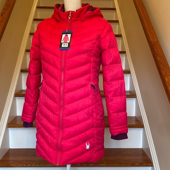 Spyder Hot Pink Purple Lined Girls Puffer Long Synthetic Down Jacket Lg 14/16 - Picture 1 of 15